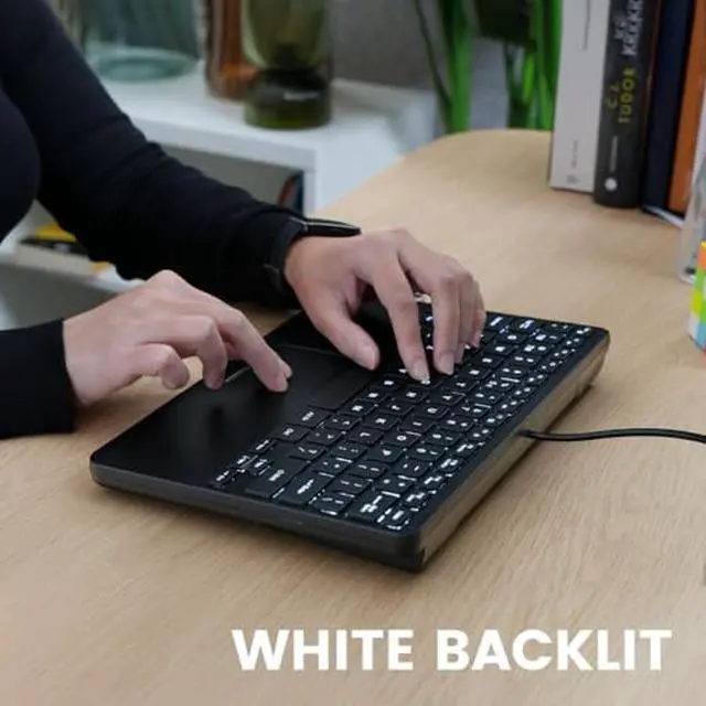 Alt view image 2 of 5 - Perixx PERIBOARD-425 US Wired Mini USB Keyboard with Touchpad, X Type Scissor Keys, White Backlit, 2 USB Hubs, Compact 11.18x7.17x1.1 Inches, US English