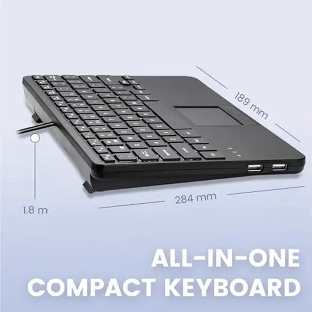 Alt view image 5 of 5 - Perixx PERIBOARD-425 US Wired Mini USB Keyboard with Touchpad, X Type Scissor Keys, White Backlit, 2 USB Hubs, Compact 11.18x7.17x1.1 Inches, US English
