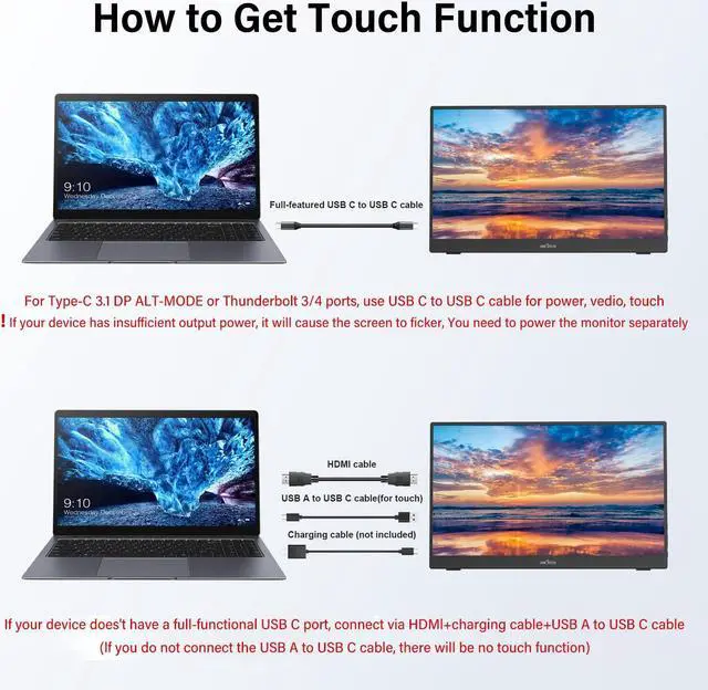 Alt view image 4 of 5 - InnoView Portable Monitor Touchscreen 15.6" 1080P 10-Point Touch Screen Monitor Portable with Protective Sleeve Built-in Stand, 1200:1 HDMI USB C Travel Monitors for Laptop, PC, Mac, Phone, Switch