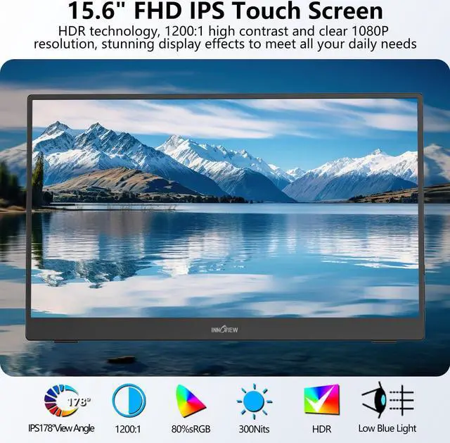 Alt view image 3 of 5 - InnoView Portable Monitor Touchscreen 15.6" 1080P 10-Point Touch Screen Monitor Portable with Protective Sleeve Built-in Stand, 1200:1 HDMI USB C Travel Monitors for Laptop, PC, Mac, Phone, Switch