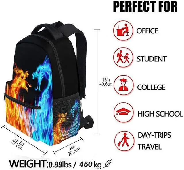 Alt view image 3 of 5 - Kcldeci Red Blue Fire Dragon School Laptop Backpack Galaxy Teens Girls Boys Kids Bags Bookbag, Monster Animal Water Resistant College Travel Computer Notebooks Daypack for Men Women