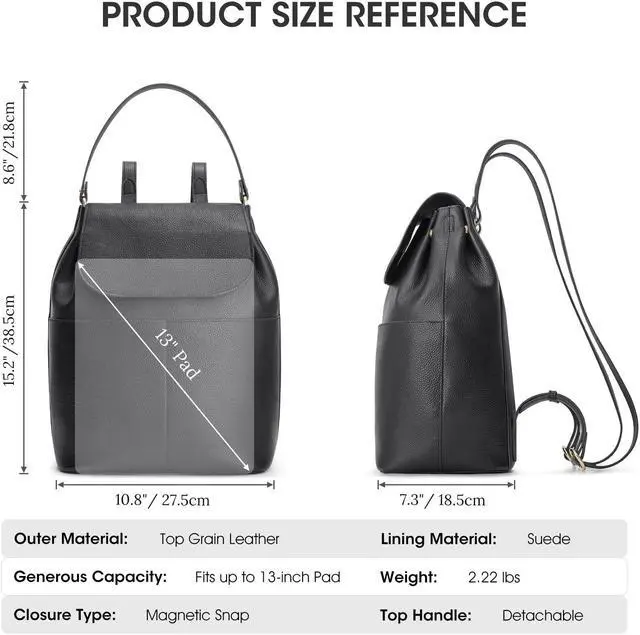 Alt view image 4 of 5 - Kattee Leather Backpack Purse for Women Travel Fashion Designer Ladies Laptop Backpack, Black