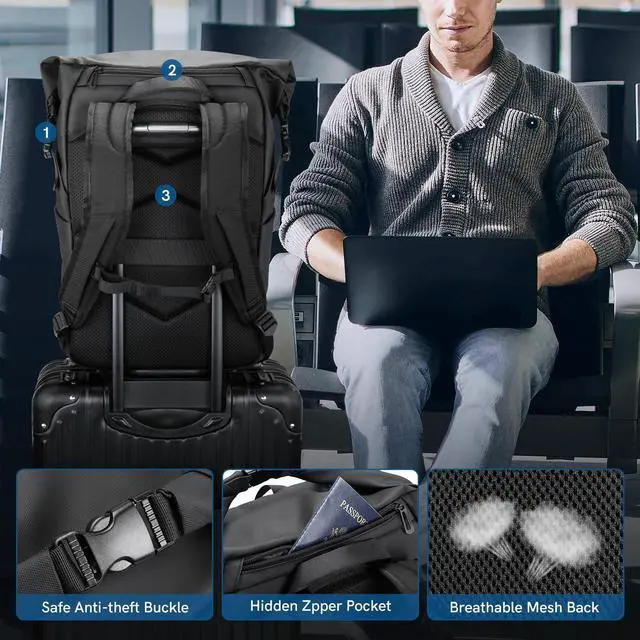 Alt view image 5 of 5 - Kingsons Travel Backpack for Men Women Carry on Backpack Waterproof Lightweight Hiking Backpacks with Multi-Pockets, Large Capacity Casual Daypack 15.6inch Laptop Backpacks for Travel Business Flight