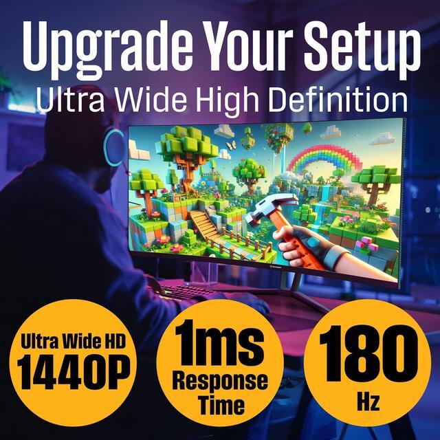 Alt view image 2 of 5 - Westinghouse 34 Inch Curved Ultrawide Gaming Monitor, 180Hz, AMD FreeSync Support, Low Motion Blur, 1500R Curve, 3440 x 1440, for PC Gaming with Built in Speakers, 2X DisplayPort, 2X HDMI