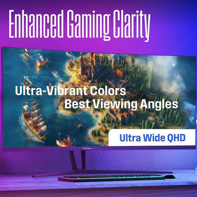 Alt view image 4 of 5 - Westinghouse 34 Inch Curved Ultrawide Gaming Monitor, 180Hz, AMD FreeSync Support, Low Motion Blur, 1500R Curve, 3440 x 1440, for PC Gaming with Built in Speakers, 2X DisplayPort, 2X HDMI