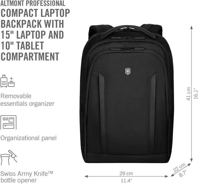 Alt view image 4 of 5 - Victorinox Altmont Professional Compact Laptop Backpack - Tablet & Laptop Bag for Travel Accessories - Computer Backpack Includes Sleek Organizer - 16 Liters, Black