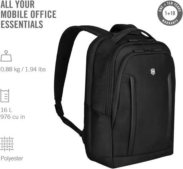 Alt view image 5 of 5 - Victorinox Altmont Professional Compact Laptop Backpack - Tablet & Laptop Bag for Travel Accessories - Computer Backpack Includes Sleek Organizer - 16 Liters, Black