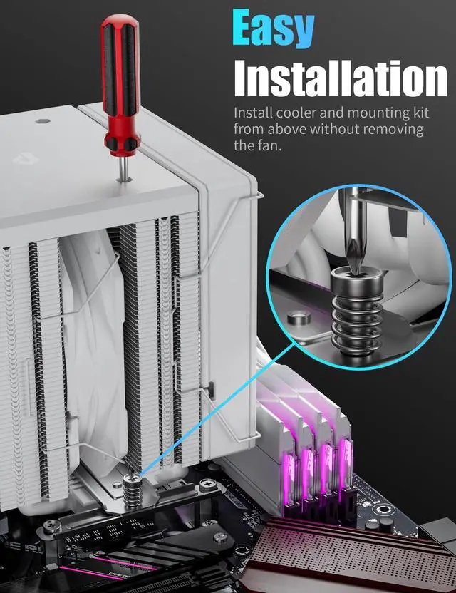 Alt view image 4 of 5 - upHere CPU Cooler Air, Dual Tower CPU Cooler with 120mm PWM Fan, 6 Heat Pipes CPU Air Cooler for AM5/AM4/AM3, Cooler for PC Compatible with Intel LGA 1700/1150/2011/2066/1151/1155/1156(White)