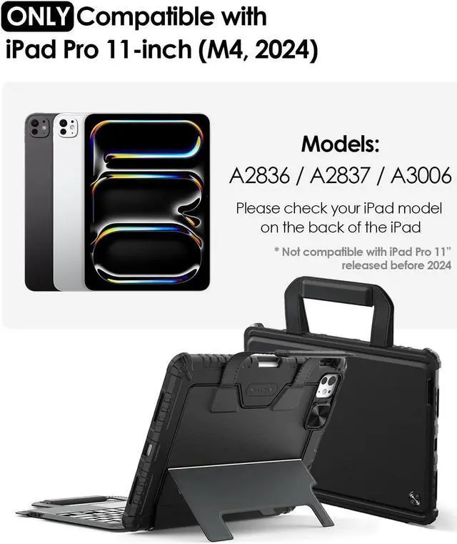 Alt view image 2 of 5 - Nillkin Carry Go Keyboard Case for iPad Pro 11 inch (M4) 2024 with Handle, Rugged Case with Detachable Keyboard for iPad Pro 11, Magic Trackpad, 7 Colors Backlit, Camera Cover, Black