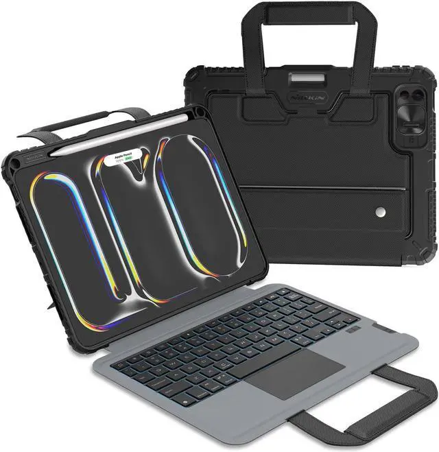 Main image of Nillkin Carry Go Keyboard Case for iPad Pro 11 inch (M4) 2024 with Handle, Rugged Case with Detachable Keyboard for iPad Pro 11, Magic Trackpad, 7 Colors Backlit, Camera Cover, Black