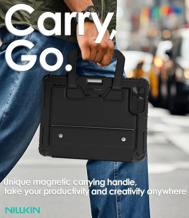 Alt view image 3 of 5 - Nillkin Carry Go Keyboard Case for iPad Pro 11 inch (M4) 2024 with Handle, Rugged Case with Detachable Keyboard for iPad Pro 11, Magic Trackpad, 7 Colors Backlit, Camera Cover, Black