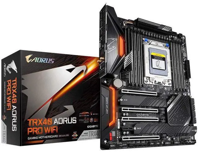 Main image of GIGABYTE TRX40 AORUS PRO WIFI (sTRX/AMD/TRX40/Fins-Array Heatsink/12+2 Phases Infineon Digital VRM/3x PCIe 4.0x4 M.2/Intel WiFi 6/Intel GbE LAN/ATX/Motherboard)