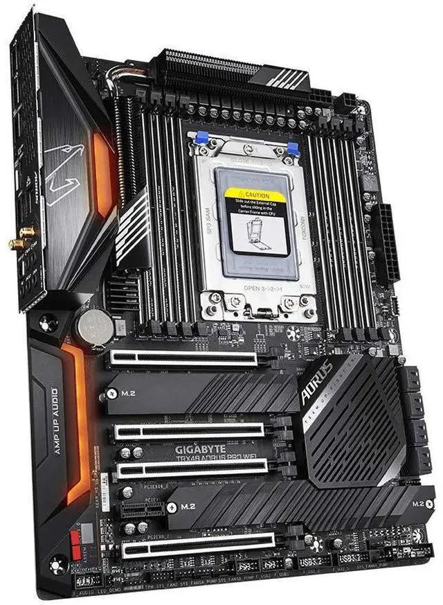Alt view image 2 of 5 - GIGABYTE TRX40 AORUS PRO WIFI (sTRX/AMD/TRX40/Fins-Array Heatsink/12+2 Phases Infineon Digital VRM/3x PCIe 4.0x4 M.2/Intel WiFi 6/Intel GbE LAN/ATX/Motherboard)