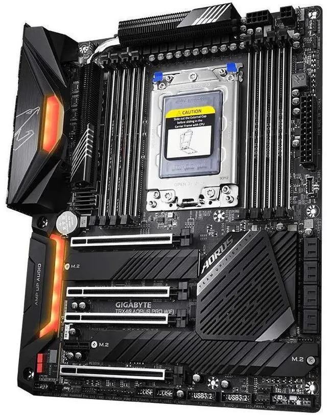 Alt view image 3 of 5 - GIGABYTE TRX40 AORUS PRO WIFI (sTRX/AMD/TRX40/Fins-Array Heatsink/12+2 Phases Infineon Digital VRM/3x PCIe 4.0x4 M.2/Intel WiFi 6/Intel GbE LAN/ATX/Motherboard)
