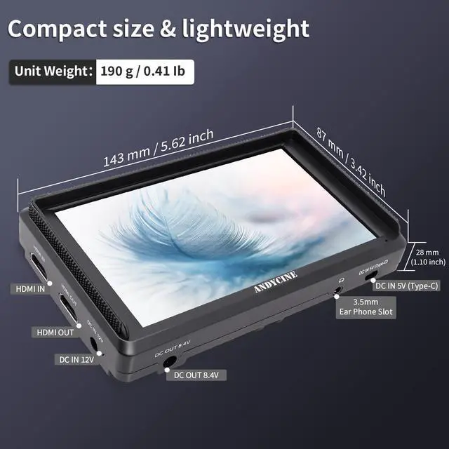 Alt view image 5 of 5 - ANDYCINE A6 V2 6 Inch HDMI Field Monitor 1920x1080 Camera Fiedl Monitor Bundle with 4k HDMI in/Out Tilt Arm, Power Output, Battery & Carry Case Included