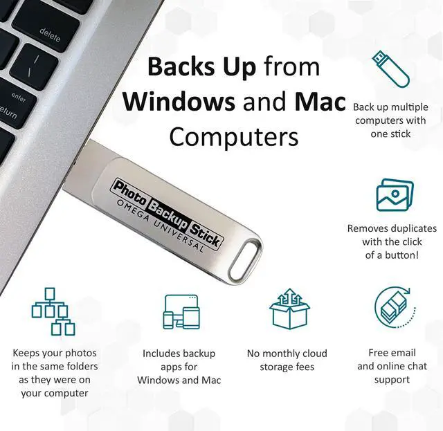 Alt view image 3 of 5 - Photo Backup Stick Omega Universal Picture and Video Backup for Any Device - iPhone, Android, Computer, Tablets (128GB)