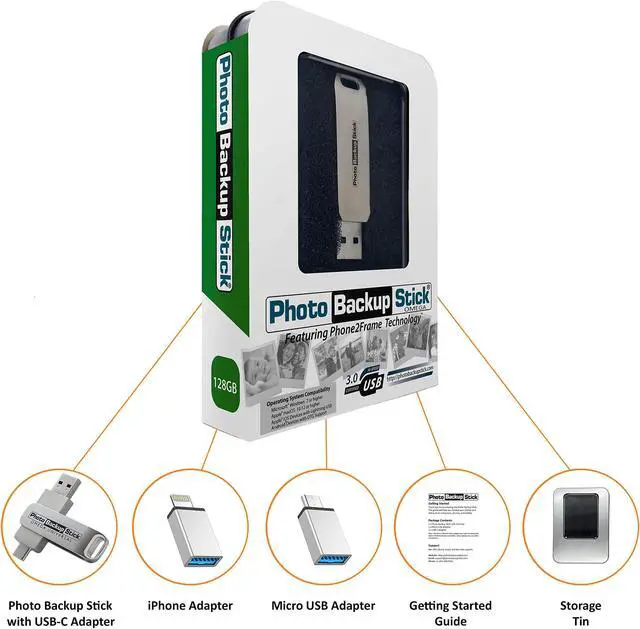 Alt view image 4 of 5 - Photo Backup Stick Omega Universal Picture and Video Backup for Any Device - iPhone, Android, Computer, Tablets (128GB)