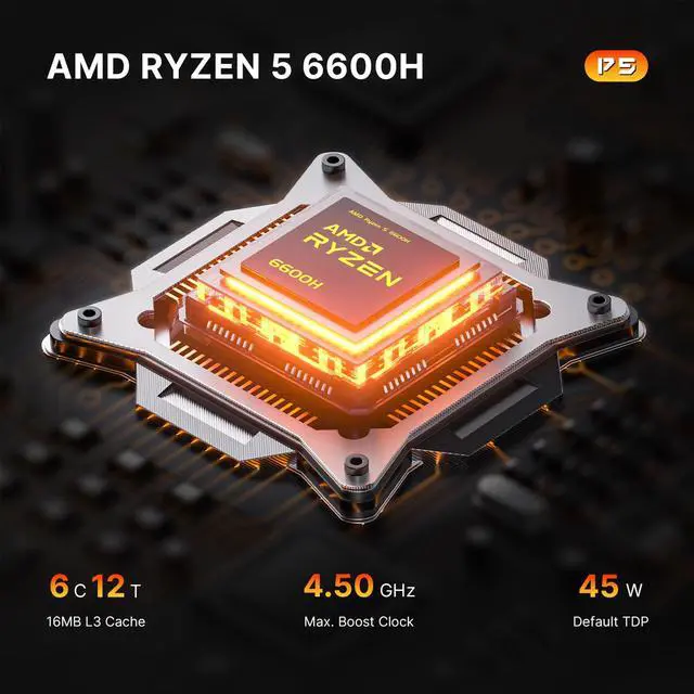 Alt view image 3 of 5 - BOSGAME P5 Mini PC, AMD Ryzen 5 6600H Mini Computers, 24GB Dual Channel DDR5 512GB NVMe SSD, Quad Display Desktop PC, 2.5G LAN, Wi-Fi 6E, BT 5.2