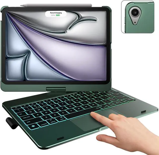 Main image of typecase Touch Keyboard Case with Trackpad for iPad Air 11-inch (M3 2025 / M2 2024):360°Rotatable - 11 Colors Backlight - Wireless Keyboard with Pencil Holder for iPad Air 5th & 4th Gen,Midnight Green
