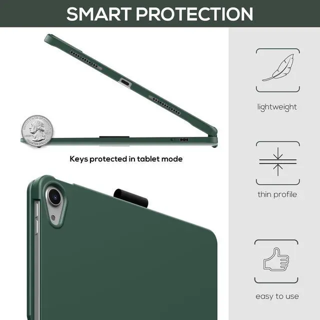 Alt view image 4 of 5 - typecase Touch Keyboard Case with Trackpad for iPad Air 11-inch (M3 2025 / M2 2024):360°Rotatable - 11 Colors Backlight - Wireless Keyboard with Pencil Holder for iPad Air 5th & 4th Gen,Midnight Green