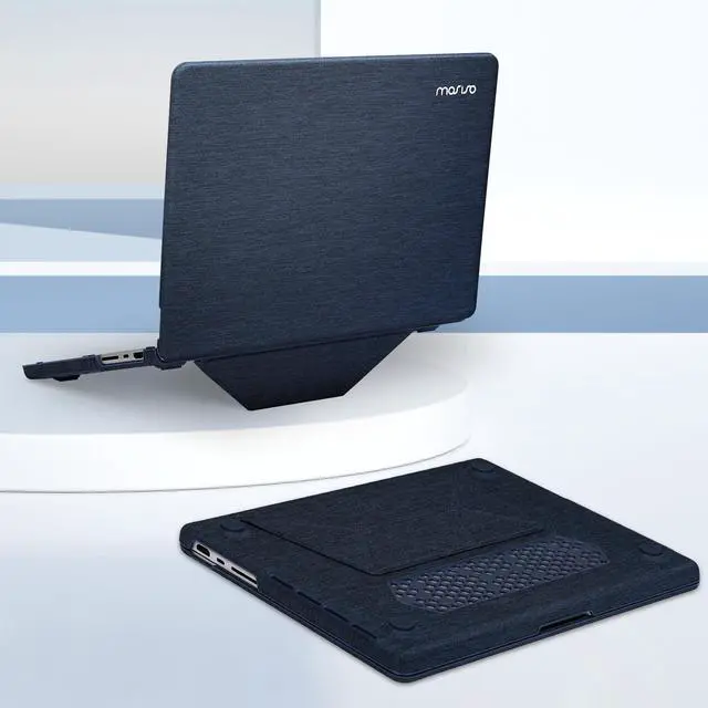 Alt view image 4 of 5 - MOSISO Compatible with MacBook Pro 14 inch Case 2025 2024 2023 2022 2021 M4 M3 M2 M1 A3112 A3185 A3401 A2918 A2992 A2779 A2442, Knit Fabric Coated Plastic Hard Case with Fold Kickstand, Haze Blue