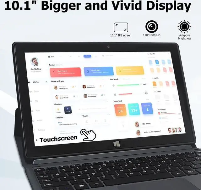 Alt view image 4 of 5 - HONGSAMDE 2025 Windows Tablet, 2 in 1 10.1 Inch Windows 11 Pro Tablet PC, 8GB RAM 128GB SSD, Intel Celeron N4000 CPU 1280x800 IPS FHD Touch,with Mini HDMI/5GWiFi/Bluetooth/USB3.0/Dual Cameras/Keyboard