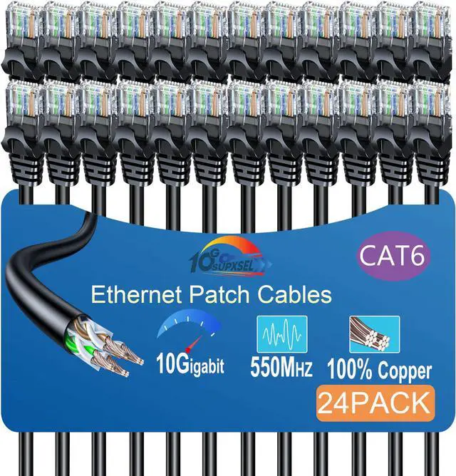 Main image of Cat 6 Ethernet Cable 5FT (24Pack), Cat6 Ethernet Patch Cable 10Gbps, High-Speed UTP Cat6 Network Cable Pure Copper, Cat 6 Cable for Home and Office Network, Black