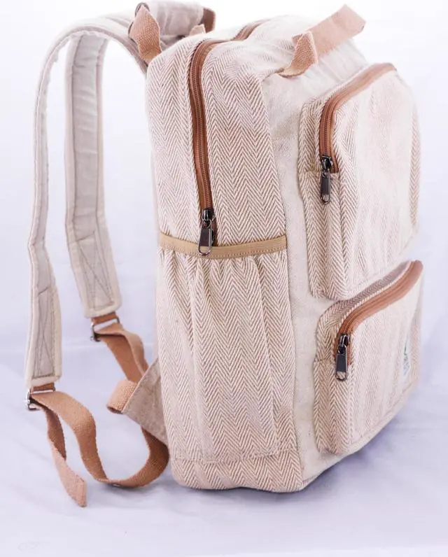 Alt view image 2 of 5 - Anitya Hemp Backpack, Multi-Functional Pockets, Eco-Friendly, Unisex, Hiking Daypack, Durable Rucksack (AHLB05)