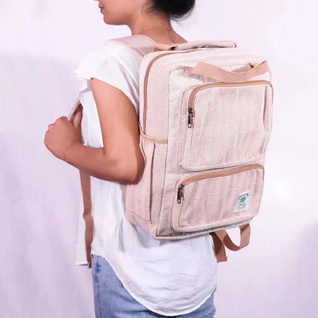 Alt view image 5 of 5 - Anitya Hemp Backpack, Multi-Functional Pockets, Eco-Friendly, Unisex, Hiking Daypack, Durable Rucksack (AHLB05)