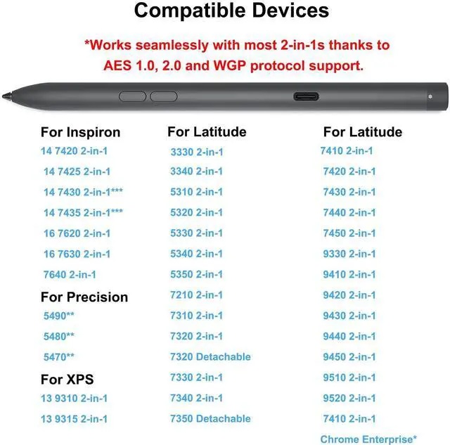 Alt view image 2 of 5 - Premier Rechargeable Active Pen for Dell Active Pen PN7522W Laptop Pen,Compatible with Dell 2 in 1 Laptop for Inspiron 7420/7425/7430/7435/7620/7630,for Latitude 5300/5340/7210/7320/7410/9330/9520