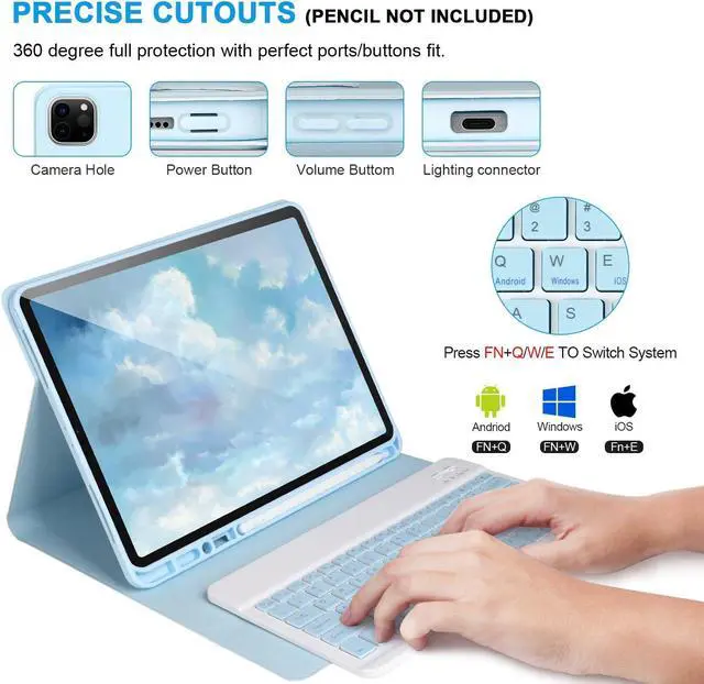 Alt view image 3 of 5 - Keyboard Case for iPad Air 13 2024 M2,iPad Pro 12.9 '' 6th/5th Generation,iPad Pro 12.9'' Generation Case with Keyboard 2022,Detachable Bluetooth Keyboard for iPad Pro 12.9'' with Pencil Holder,Blue