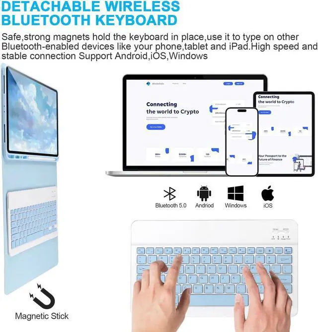 Alt view image 5 of 5 - Keyboard Case for iPad Air 13 2024 M2,iPad Pro 12.9 '' 6th/5th Generation,iPad Pro 12.9'' Generation Case with Keyboard 2022,Detachable Bluetooth Keyboard for iPad Pro 12.9'' with Pencil Holder,Blue