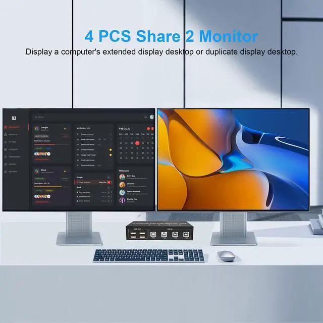 Alt view image 3 of 5 - 4 Port KVM Switch Dual Monitor Displayport 4K 60Hz, KVM Switch 2 Monitors 4 Computers with 4 USB 2.0 Hub, Dual Monitor Displayport KVM Switch Keyboard Mouse Switcher
