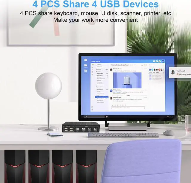 Alt view image 5 of 5 - 4 Port KVM Switch Dual Monitor Displayport 4K 60Hz, KVM Switch 2 Monitors 4 Computers with 4 USB 2.0 Hub, Dual Monitor Displayport KVM Switch Keyboard Mouse Switcher