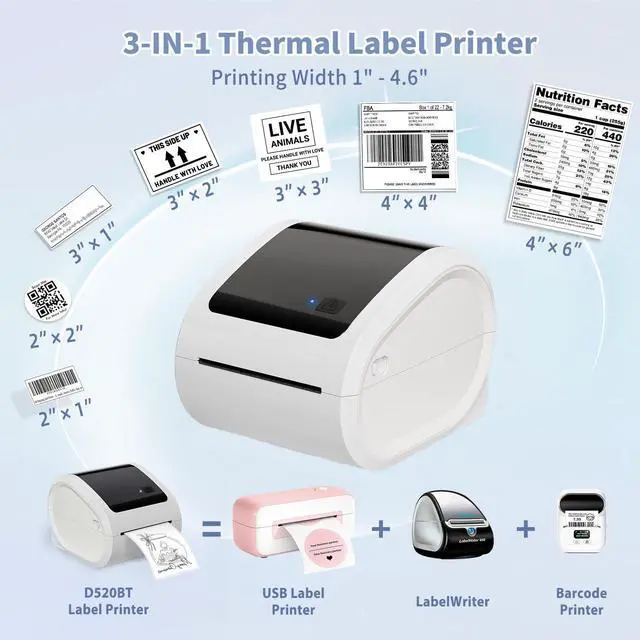 Alt view image 4 of 5 - ASprink Bluetooth Thermal Label Printer 4x6 - D520BT Thermal Shipping Label Printer Build-in Holder, Wireless Label Printer for Small Business, Compatible with USPS, Shopify, Ebay,, White