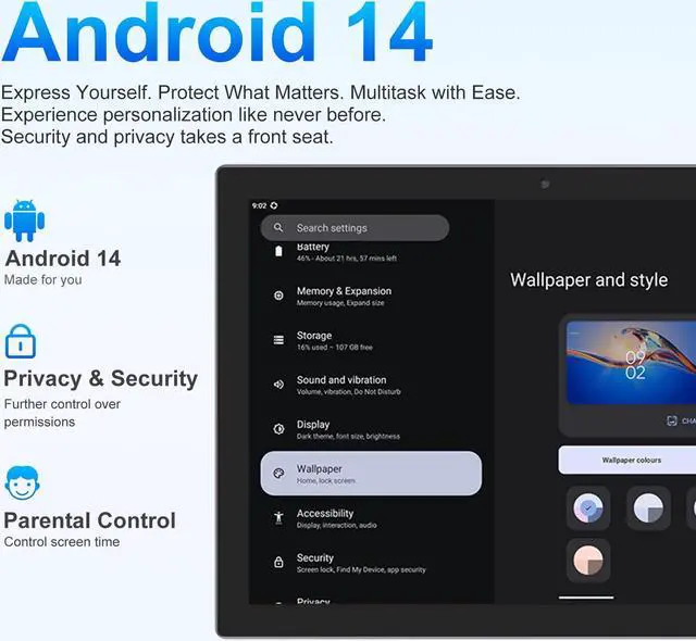 Alt view image 2 of 5 - ATOZEE 10 Inch Tablet, Android 14 Tablets 8GB RAM 64GB ROM 1024GB Expand Tableta 2MP+ 8MP Camera Bluetooth WiFi-6 Tablet Computer 10.1 in Tablet IPS 10" HD Display 6000mAh Long Battery Life Tabletas.