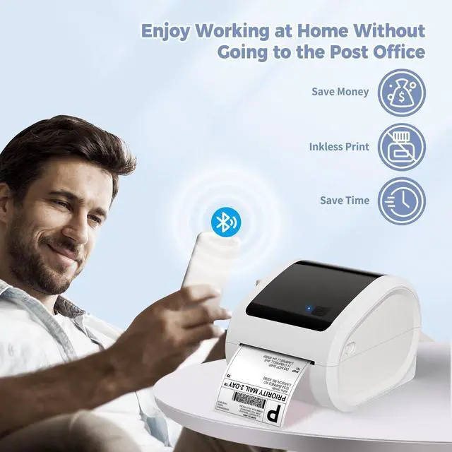 Alt view image 5 of 5 - ASprink Bluetooth Thermal Label Printer 4x6 - D520BT Thermal Shipping Label Printer Build-in Holder, Wireless Label Printer for Small Business, Compatible with USPS, Shopify, Ebay,, White