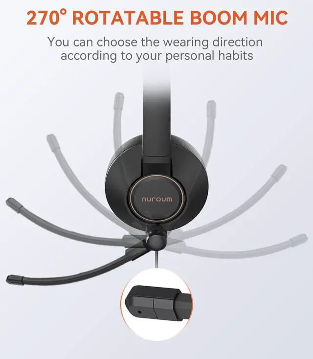 Alt view image 5 of 5 - NUROUM HP11SU USB Headset with Microphone for PC, Single-Ear Headphones with ENC Boom Mic, Wired Computer Headset with Inline Control, USB A/Type-C/3.5mm for Work/Home Office/Call Center Zoom/Teams