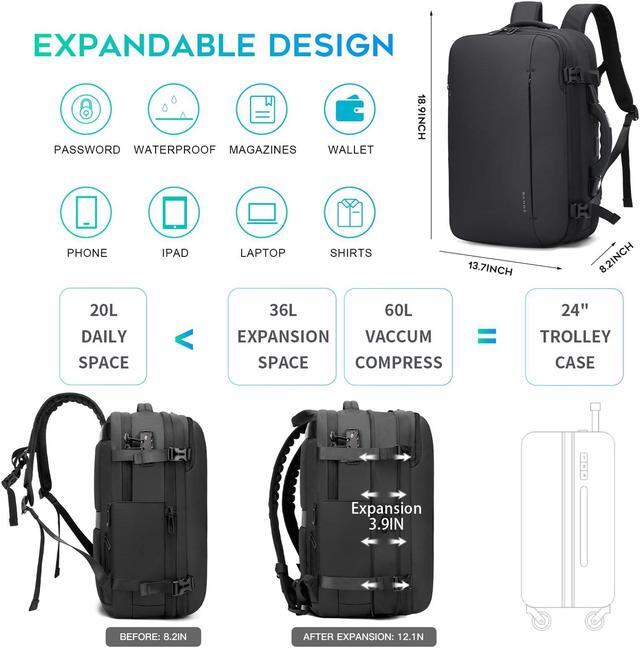Alt view image 2 of 5 - BANGE Airback Backpack with electronic scaleVacuum Compression Travel Backpack,Expandable Backpacks with Pump for Airplanes (No Air Pump)