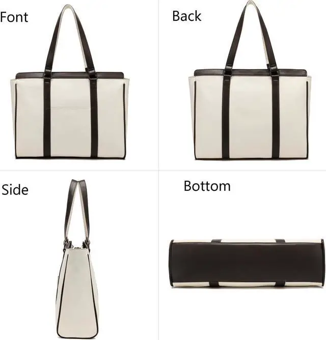 Alt view image 3 of 5 - Laptop Bag 15.6 Inch with Zipper Pockets Canvas Work Tote Bags for Women Teacher Ladies, White