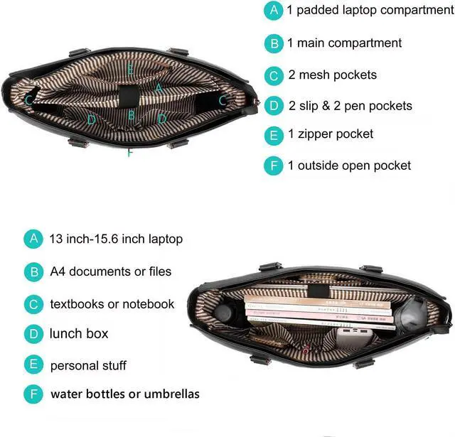 Alt view image 4 of 5 - Laptop Bag 15.6 Inch with Zipper Pockets Canvas Work Tote Bags for Women Teacher Ladies, White