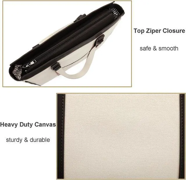 Alt view image 5 of 5 - Laptop Bag 15.6 Inch with Zipper Pockets Canvas Work Tote Bags for Women Teacher Ladies, White