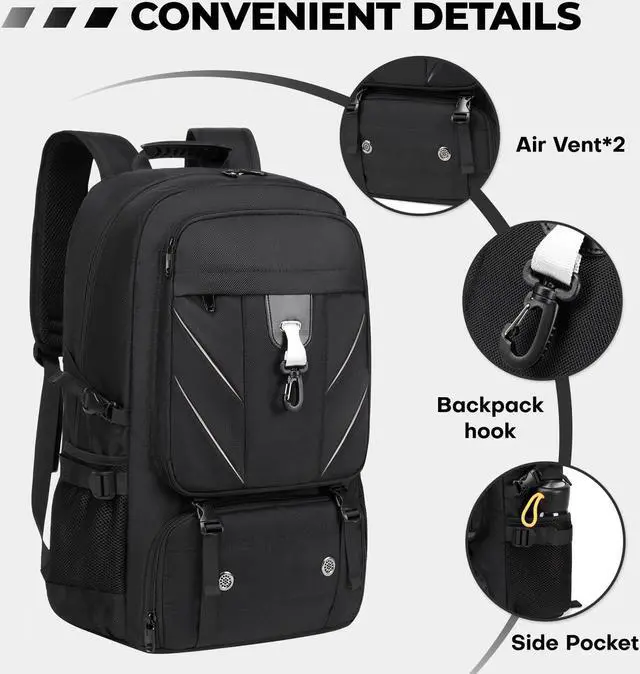 Alt view image 3 of 5 - Banlole 18.4 Inch Travel Backpack, 80L Water Resistant Backpacks with Shoe Compartment,College Travel Daypack Anti Theft with USB Charging Port,Extra Large Backpack for Men to Travel Work Business