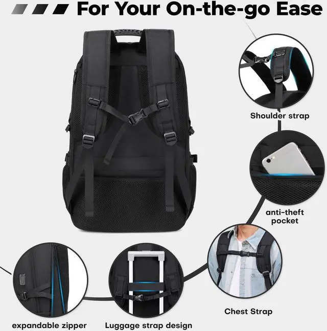 Alt view image 4 of 5 - Banlole 18.4 Inch Travel Backpack, 80L Water Resistant Backpacks with Shoe Compartment,College Travel Daypack Anti Theft with USB Charging Port,Extra Large Backpack for Men to Travel Work Business
