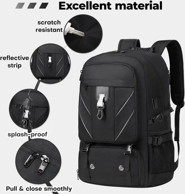 Alt view image 5 of 5 - Banlole 18.4 Inch Travel Backpack, 80L Water Resistant Backpacks with Shoe Compartment,College Travel Daypack Anti Theft with USB Charging Port,Extra Large Backpack for Men to Travel Work Business