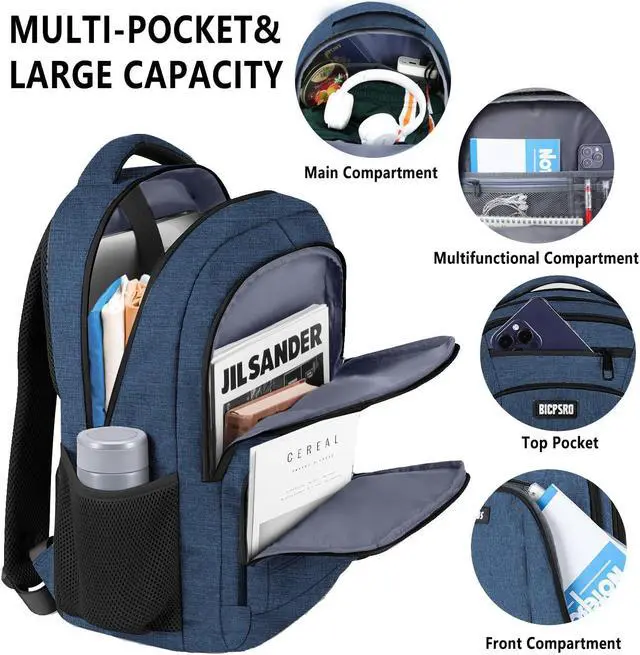 Alt view image 3 of 5 - Backpack for Men Women, School Backpack for Teens Boys Girls, Work Business Backpack with USB Charging Port,Water Resistant College Computer Bookbag Fits 15.6 Inch Laptop,Back Pack,Mochilas Blue