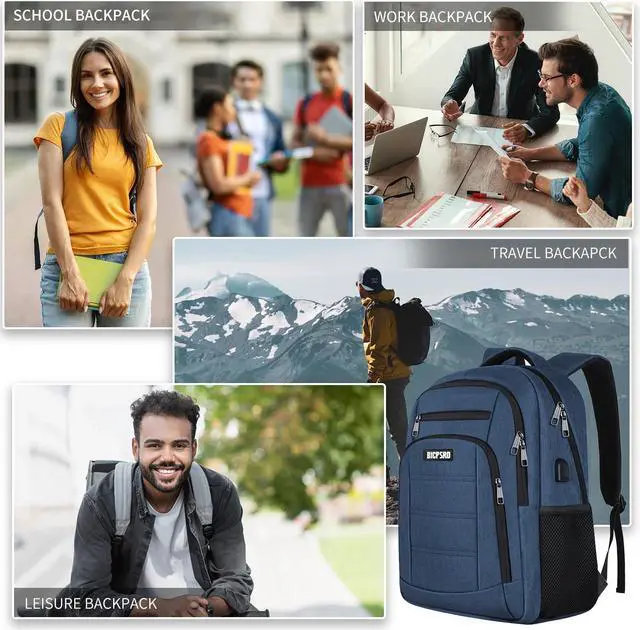 Alt view image 2 of 5 - Backpack for Men Women, School Backpack for Teens Boys Girls, Work Business Backpack with USB Charging Port,Water Resistant College Computer Bookbag Fits 15.6 Inch Laptop,Back Pack,Mochilas Blue