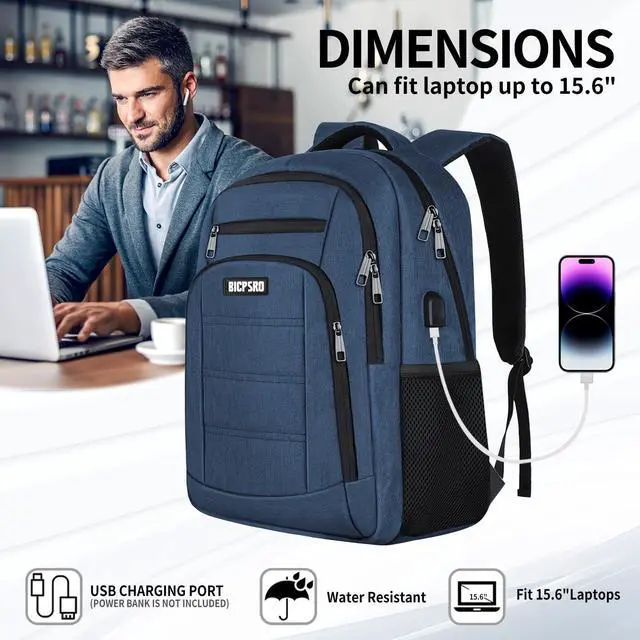 Alt view image 5 of 5 - Backpack for Men Women, School Backpack for Teens Boys Girls, Work Business Backpack with USB Charging Port,Water Resistant College Computer Bookbag Fits 15.6 Inch Laptop,Back Pack,Mochilas Blue