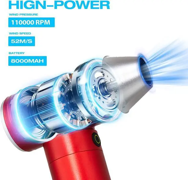 Alt view image 2 of 5 - BHTOP Compressed Air Duster 110000RPM Electric Air Duster & Dust Absorption for Cleaning PC&Keyboard,Handheld Turbo 3 Speeds Rechargeable Cordless Jet Dry Blower Air Blower for Car Home,Outdoors