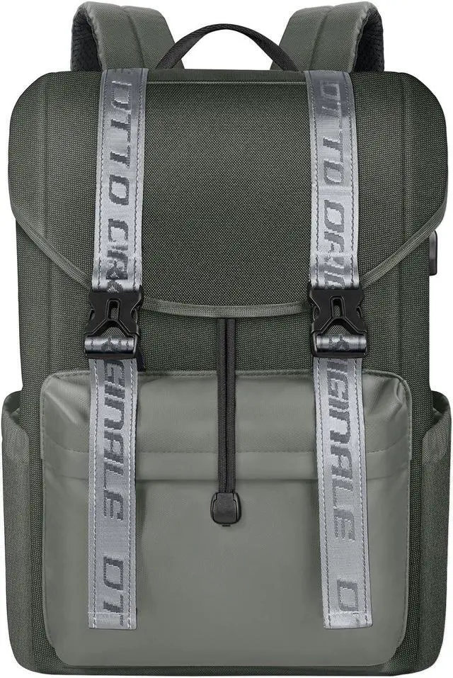 Main image of Bokeer 15.6 Inch Laptop Travel Backpack, Water Resistant Anti-Theft Vintage Flap Backpack with USB Charging Port for College, Casual Daypacks, Work Bag for Men and Women, 25L, Grey